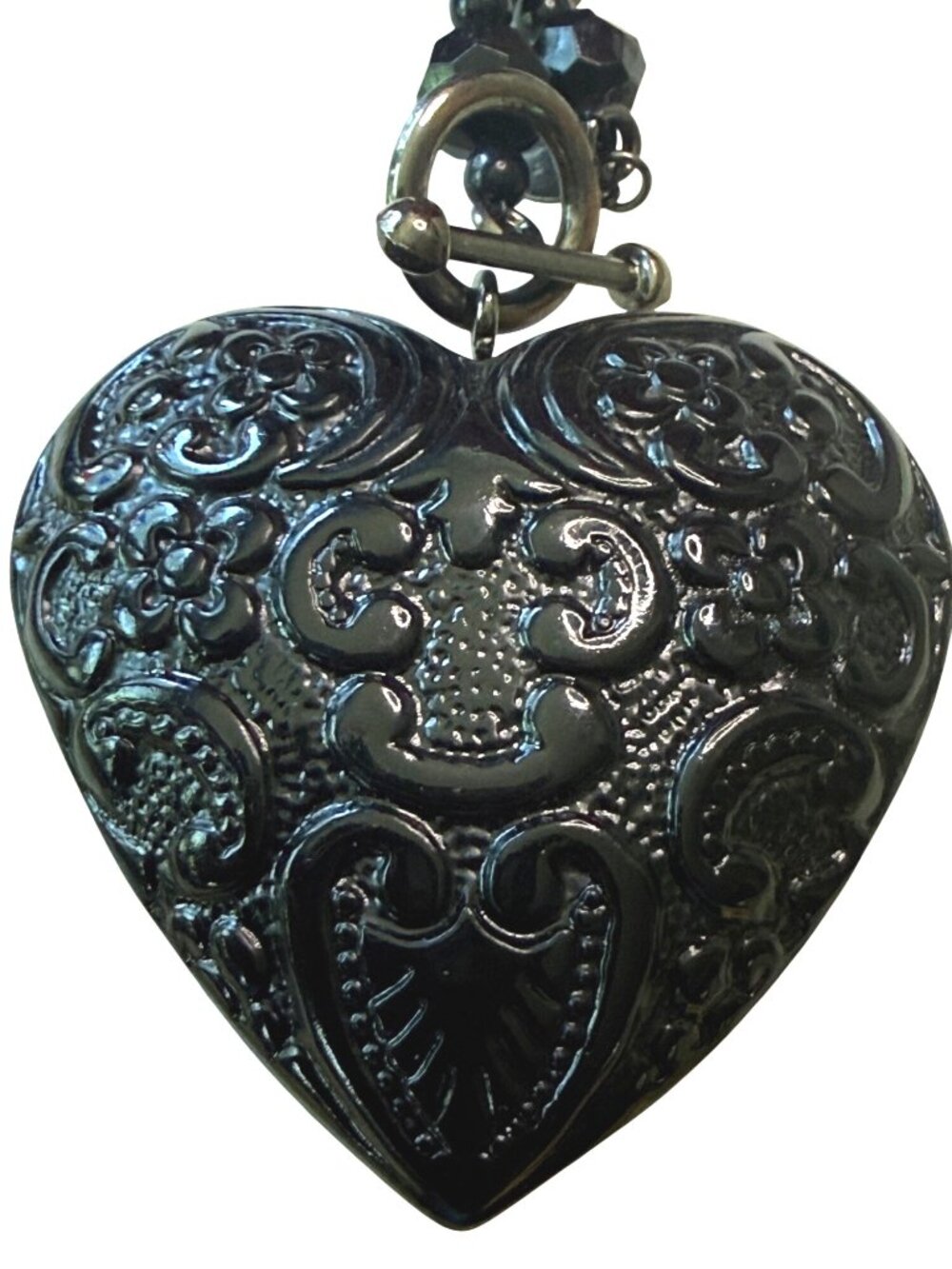 Cookie Lee Black Heart Pendant Necklace With 34-Inch Beaded Chain